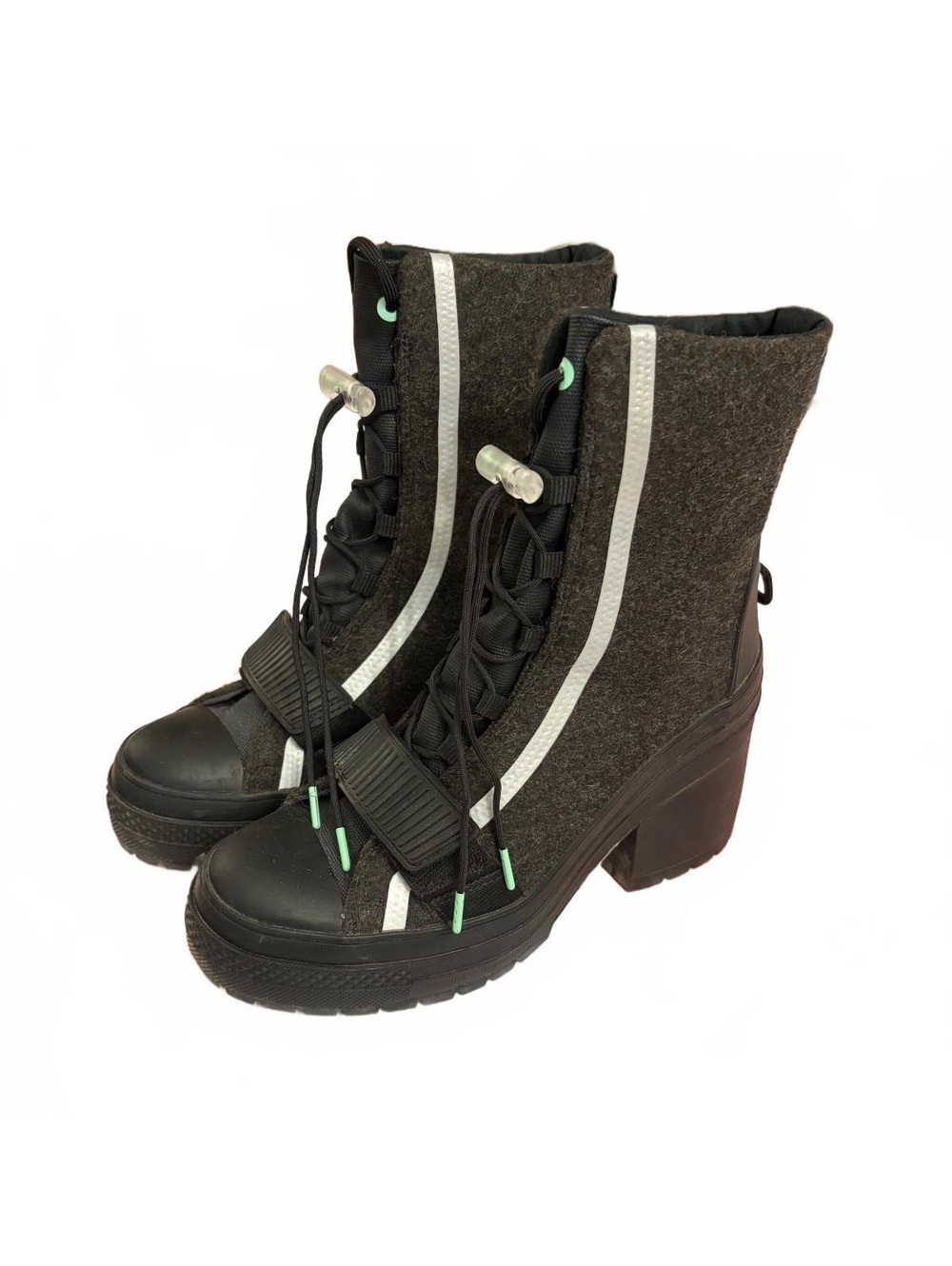 Converse Black and Gray High Heel Lace-Up Boots Size 8.5